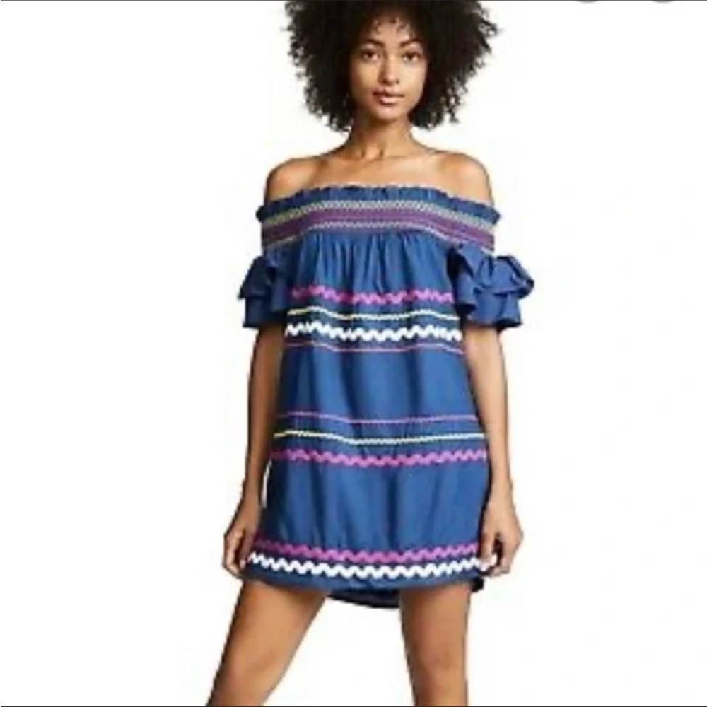 Red Carter RickRack Trim Off the Shoulder Mini Dress Size Small